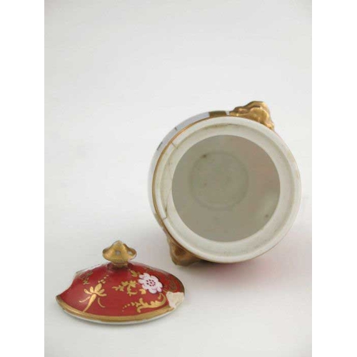 954 - A Chamberlains, Worcester miniature scene painted pot and cover, circa 1820, footed ovoid form with ... 