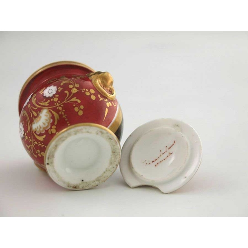 954 - A Chamberlains, Worcester miniature scene painted pot and cover, circa 1820, footed ovoid form with ... 