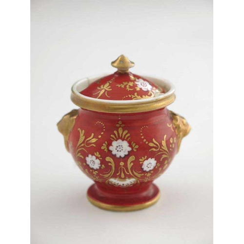 954 - A Chamberlains, Worcester miniature scene painted pot and cover, circa 1820, footed ovoid form with ... 