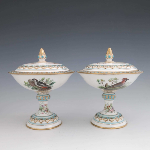 957 - A Worcester Royal Porcelain part dessert service, circa 1860s, painted with various birds in the sty... 