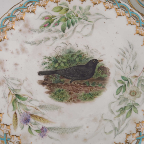 957 - A Worcester Royal Porcelain part dessert service, circa 1860s, painted with various birds in the sty... 