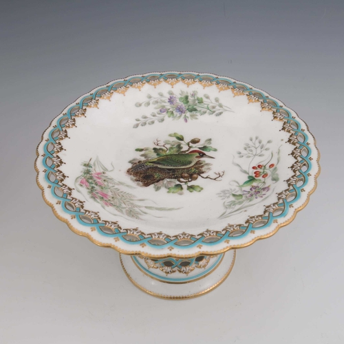 957 - A Worcester Royal Porcelain part dessert service, circa 1860s, painted with various birds in the sty... 