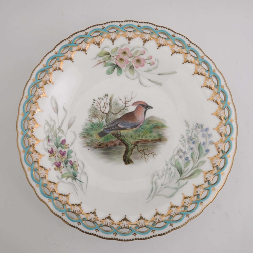 957 - A Worcester Royal Porcelain part dessert service, circa 1860s, painted with various birds in the sty... 