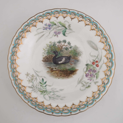 957 - A Worcester Royal Porcelain part dessert service, circa 1860s, painted with various birds in the sty... 