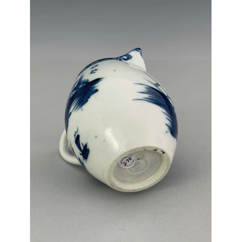 958 - A Caughley blue and white robin beak jug, circa 1775, painted in the Rock Strata Island pattern, bar... 