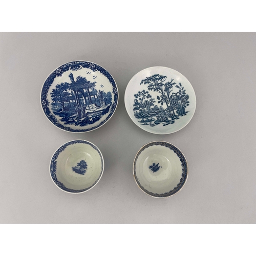 963 - Worcester blue and white tea ware, circa 1770, including blue printed Ruins tea bowl and saucer, dis... 