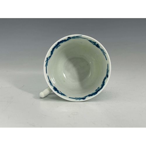 969 - A Worcester blue and white relief moulded coffee cup, workman's mark, circa 1755, Fisherman and Will... 