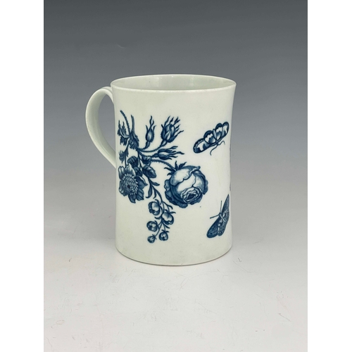 981 - A Worcester blue and white tankard, crescent mark, circa 1770, Natural Sprays Group pattern, cylindr... 