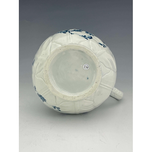 983 - A Worcester blue and white relief moulded Dutch jug, workman's mark, circa 1757, Cabbage Leaf Floral... 