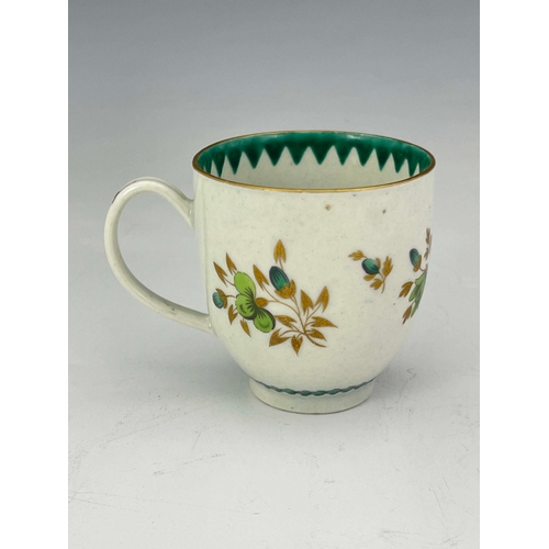 985 - A Worcester gilt and green floral coffee cup, circa 1770, James Giles decoration of floral sprigs ab... 