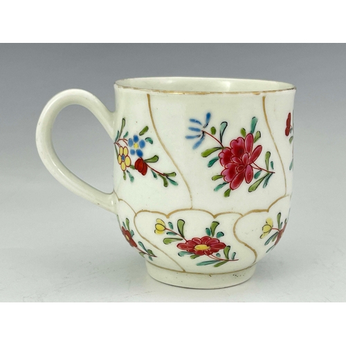 987 - A Worcester polychrome coffee cup, circa 1760, Gold Queens floral pattern, ogee bell shaped bowl pai... 