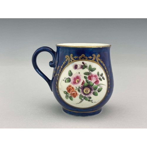 996 - A Worcester powder blue polychrome custard cup, crescent mark, circa 1770, baluster form, painted wi... 