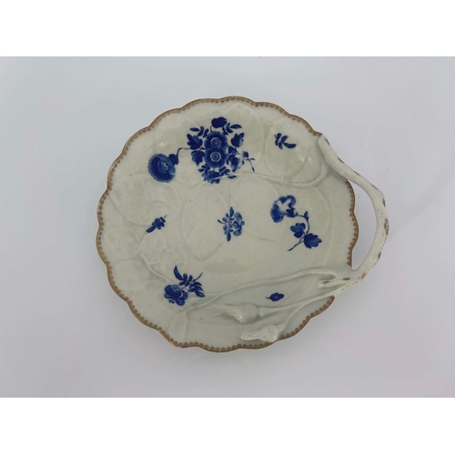 1022 - A Worcester powder blue painted Blind Earl moulded dish, circa 1770, relief moulded circular form wi... 