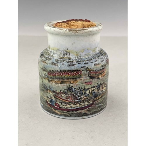 1080 - A 19th century Prattware  meat paste pot, circa 1850, shouldered cylindrical form, polychrome printe... 