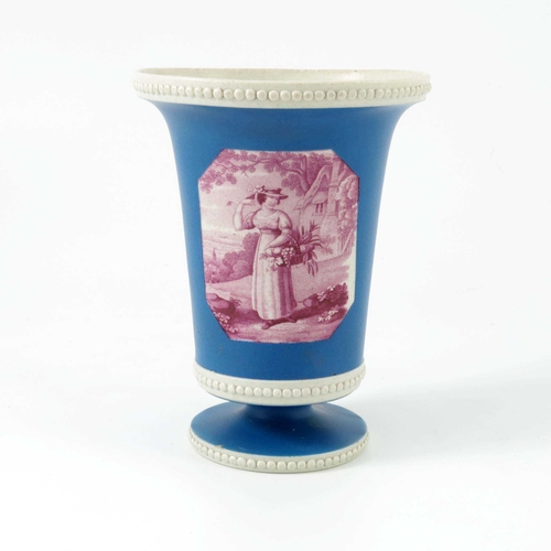 1083 - A Copeland Spode style pedestal vase, circa 1860, trumpet form, with puce printed decoration depicti... 