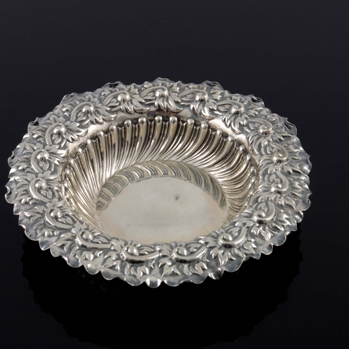 62 - Victorian silver including pair of embossed dishes, bowl and caddy spoon, Elkington and Co., Birming... 