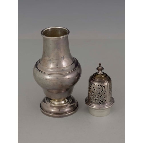 193 - A George V silver sugar caster, S Blackensee and Son Ltd., Birmingham 1933, footed ogee baluster for... 