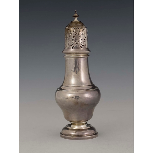 193 - A George V silver sugar caster, S Blackensee and Son Ltd., Birmingham 1933, footed ogee baluster for... 