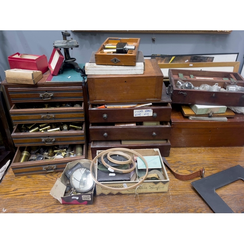 456 - A large collection of assorted scientific instruments and accessories, to include microscopes and pa... 