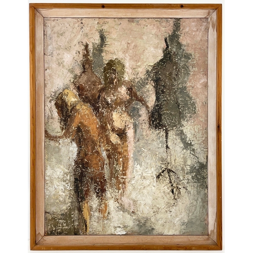 704 - Continental School, mid 20th Century, nudes and mannequins, indistinctly signed verso, oil on board,... 