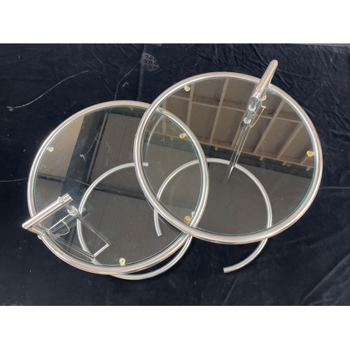 746 - Eileen Gray, a pair of Art Deco E1027 chrome and glass side tables, tubular construction with height... 