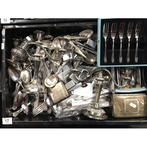 17 - A collection of silver and plate ware, to include a silver cigarette case, Birmingham hallmarks, a p... 