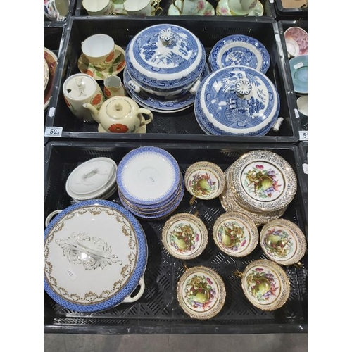 50 - A group of ceramics, to include two Wedgwood Etruria Willow pattern tureen and covers, Mintons set o... 