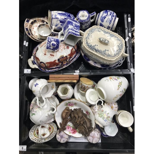 8 - Assorted ceramics, including Mason's Ironstone tureen and cover, three Ringtons jugs and biscuit bar... 