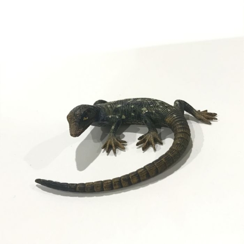 155 - A Cold painted bronze figure of coiled lizard, in the style of Bergman, 8cm maximum width