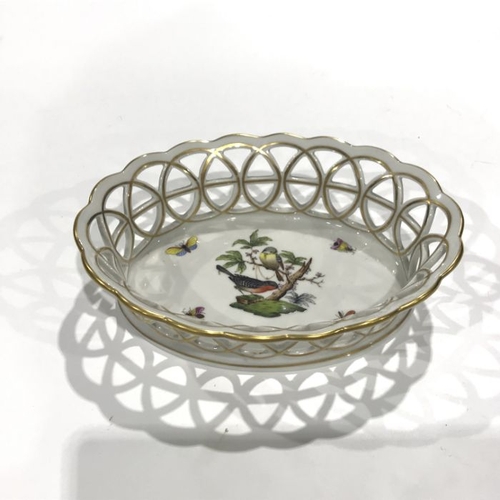 160 - A Herend Hungary twin handled pierced basket, floral motif to centre, 8cm high, together with a simi... 