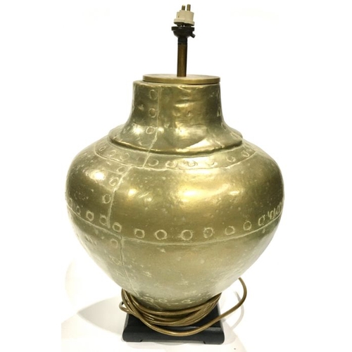 264 - A Chelsom bronzed metal Chinese style lampbase, netted ovoid form with dragon handles on square plin... 