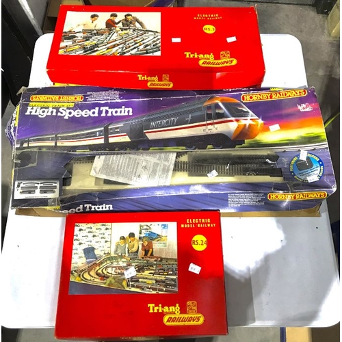 25 - Three Railway sets, Tri-ang RS.24, Tri-ang RS.3, and Hornby High Speed Train, all boxed, together wi... 