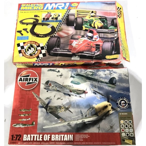 27 - A Hornby Scalextric 1:64 Micro MR1 set, together with an Airfix 1:72 Battle of Britain set A50022 (2... 