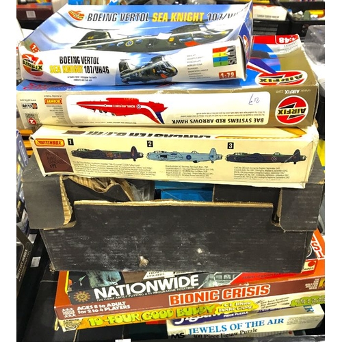 8 - Various games and aircraft modelling kits, games include Bionic Crisis, 10-Four, Good Buddy, Scrabbl... 