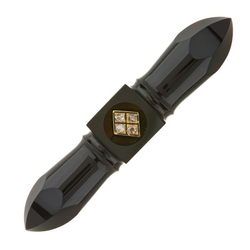 440 - A mid to late Victorian carved onyx and old-cut diamond cluster brooch, with black enamel surround a... 