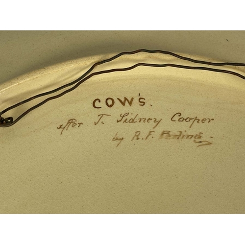 470 - R F Perling for Royal Worcester, a large painted charger, Cows, after Thomas Sidney Cooper, impresse... 