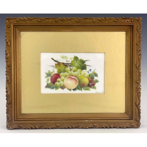 471 - William Rayworth, Crown Derby, a group of three floral painted still life plaques, opaque, rectangul... 