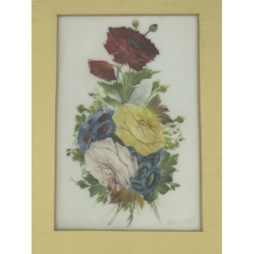 471 - William Rayworth, Crown Derby, a group of three floral painted still life plaques, opaque, rectangul... 