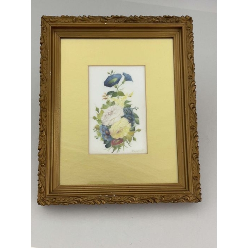 471 - William Rayworth, Crown Derby, a group of three floral painted still life plaques, opaque, rectangul... 