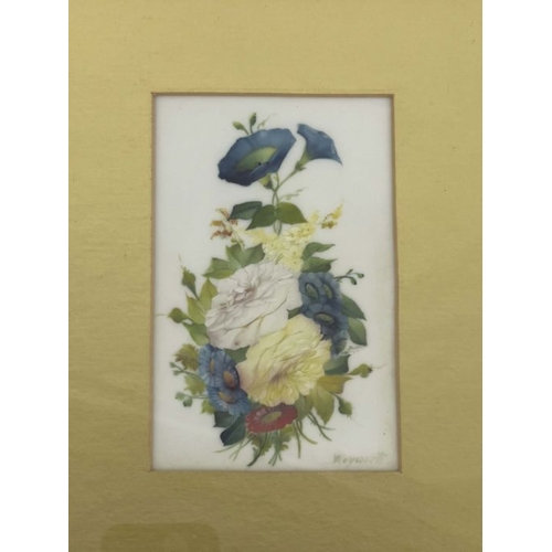 471 - William Rayworth, Crown Derby, a group of three floral painted still life plaques, opaque, rectangul... 