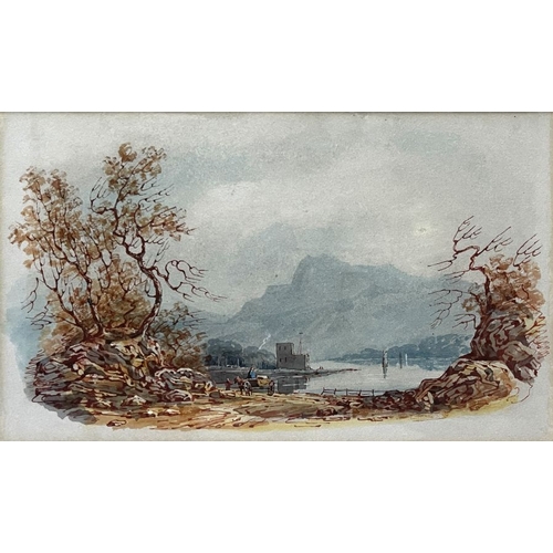 669 - S.. Parrott (British, 19th Century), a lake scene with a castle ruin, signed l.l. watercolour, 20 by... 