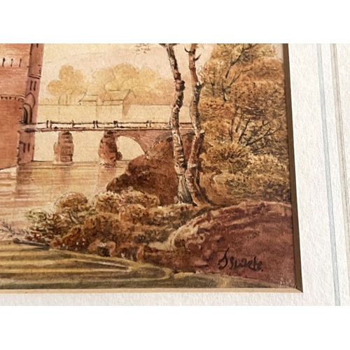 669 - S.. Parrott (British, 19th Century), a lake scene with a castle ruin, signed l.l. watercolour, 20 by... 