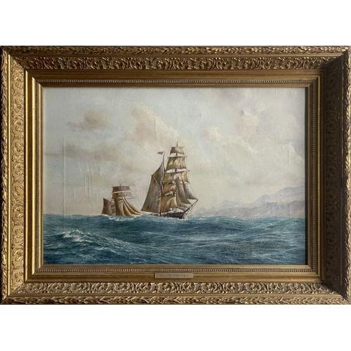 672 - Edward D. Walker (British, 1937), Square Rigger 'Leon' in Heavy Swell, , signed l.r., titled verso, ... 