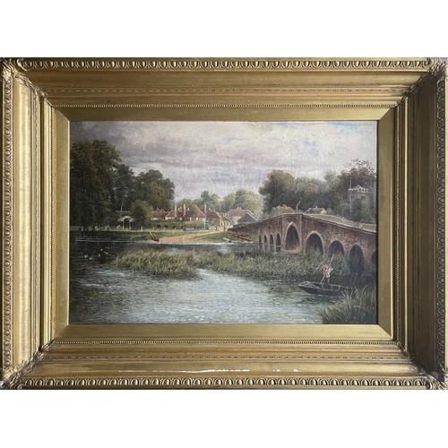 688 - Octavius Thomas Clark (British, 1850-1921), Sonning Bridge & Church, from the Thames near Reading, s... 