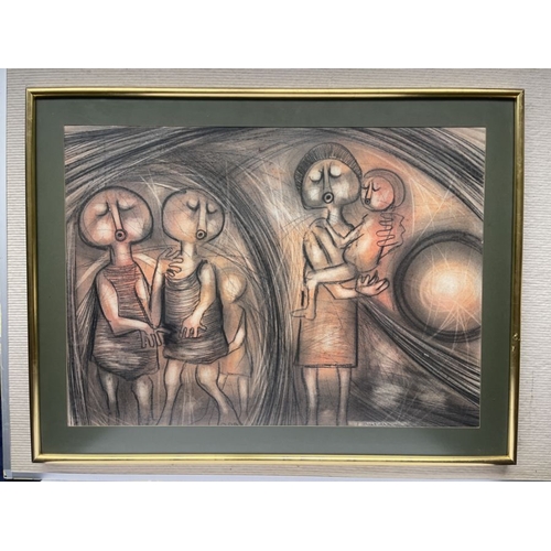 690 - Enoch Tshabalala (South African, 1941), mother with infant and two older siblings, signed l.r., blac... 