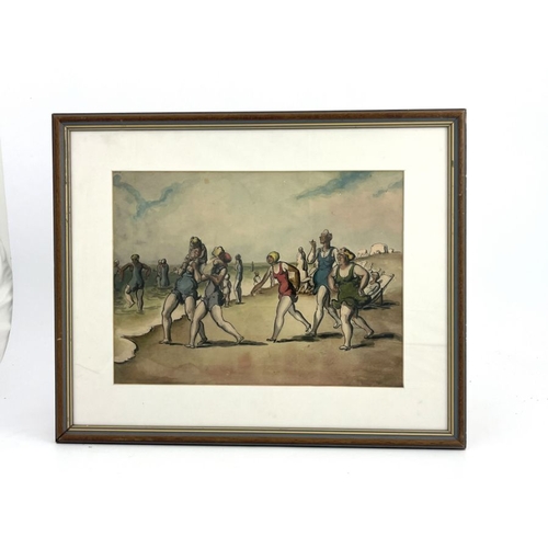 692 - Harry Hope Read (British, 1881-1959), beach scene with bathers, watercolour, 27 by 36cm, framed