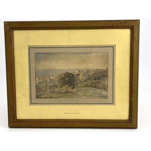 694 - Follower of Peter de Wint, an Italian hilltop town, signed l.r., watercolour, 16 by 24cm, framed