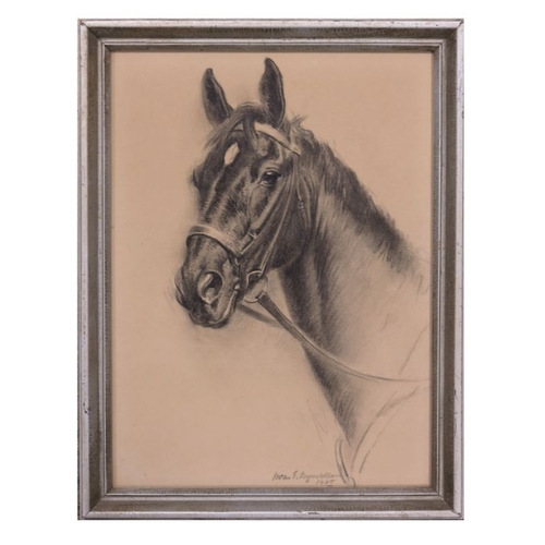 695 - Iwan Edwin Hugentobler (Swiss, 1886-1972), illustration of a horse head, signed and dated 1945 l.r.,... 