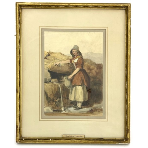 697 - William Underhill (British, act.1848-1870), girl collecting water from a stream, watercolour, 31 by ... 