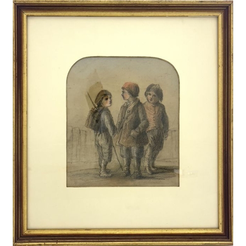 699 - J..W.. (British, 19th Century), a girl with two younger siblings; trio of boys, a pair, both signed ... 